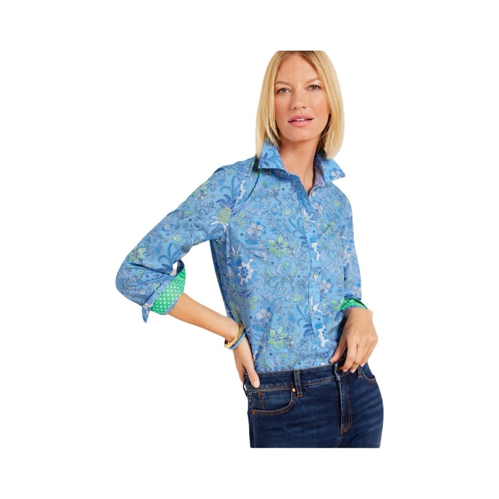 Talbots Cotton Button-Down Floral Shirt  Whimsical Floral.
